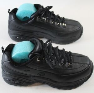 ISO WORK NON SLIP Skechers Black Leather Sneakers SIZE 9.5 OR 10 THIS STYLE